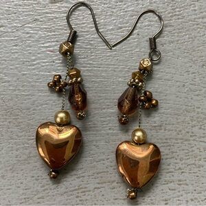 Copper Heart Beaded Dangle Earrings